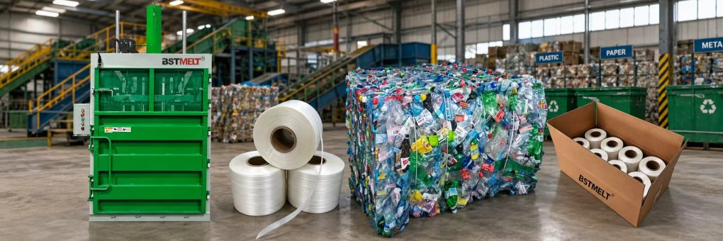Fleje Textil Hotmelt para Prensa de Bala en Reciclaje de plásticos Fleje Textil Hotmelt para Prensa de Bala en Reciclaje de plásticos